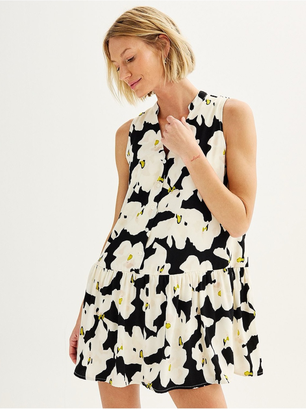 Women's Nine West Button Front Ruffle Hem Dress